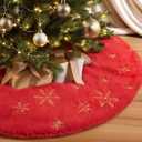MACTING Faux Fur Christmas Tree Skirt with Gold Sequin Snowflakes 28 Inch Red Plush Skirt Fluffy Soft Double Layer Small Tree Mat Base Cover for Merry Christmas Party Holiday Xmas Tree Decorations