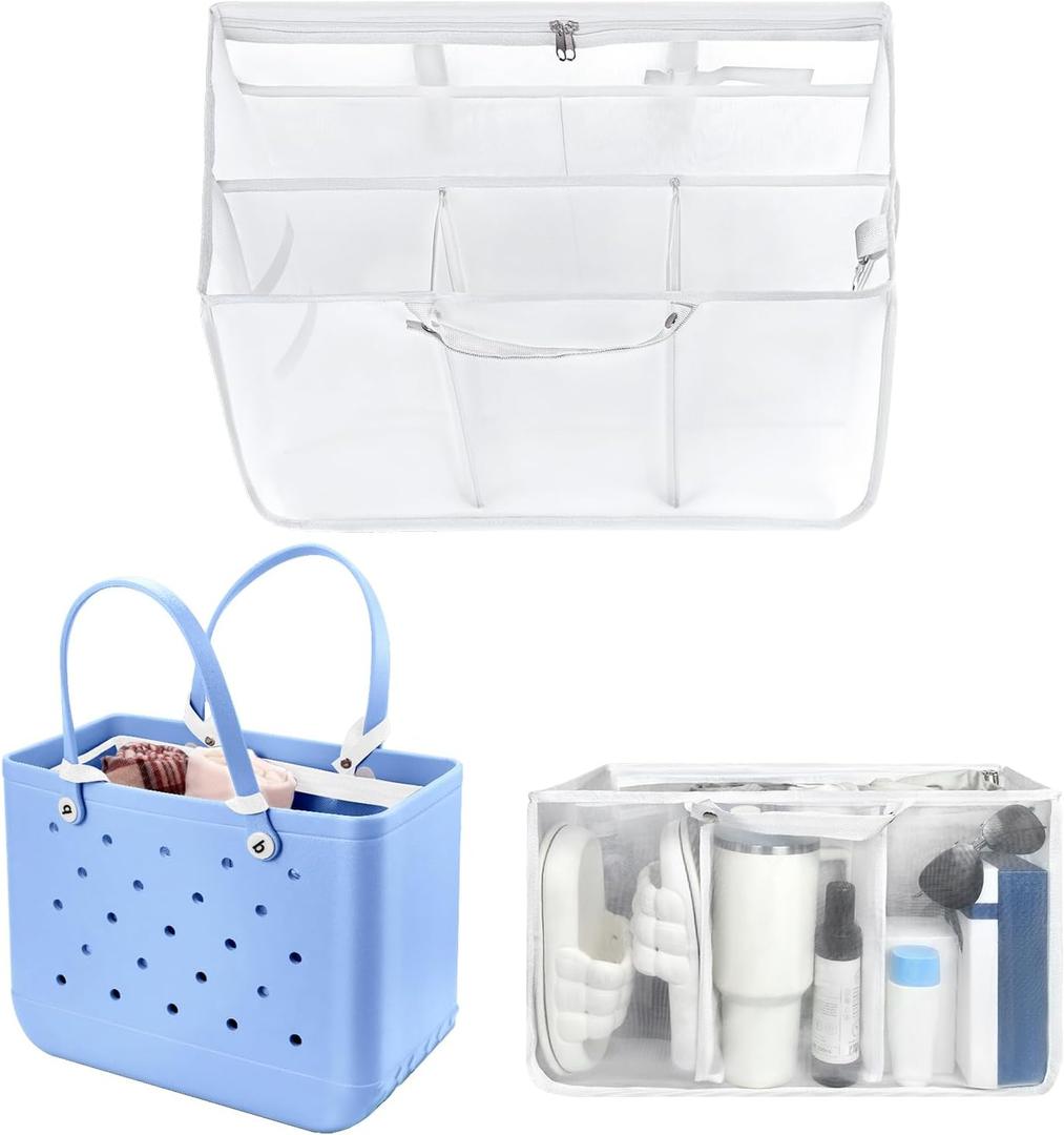 XYFuuee Beach Bag Organizer Inserts for Medium Bogg Bag Accessories, Original M Lightweight Mesh Insert Divider Pouch, Organizing Rubber Tote Bags, Save Storage Space (White)