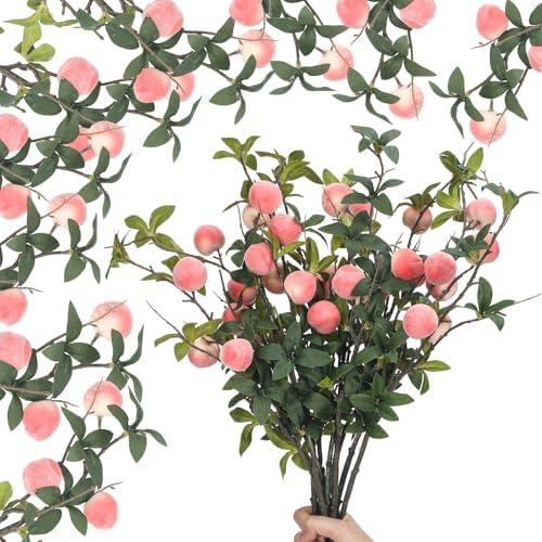 Daifunli 10pack Artificial Peach Branches 27 Inch Realistic Artificial Peach Fruits with Green Leaves Simulation Branches Decoration for Vase Home Party Decoration