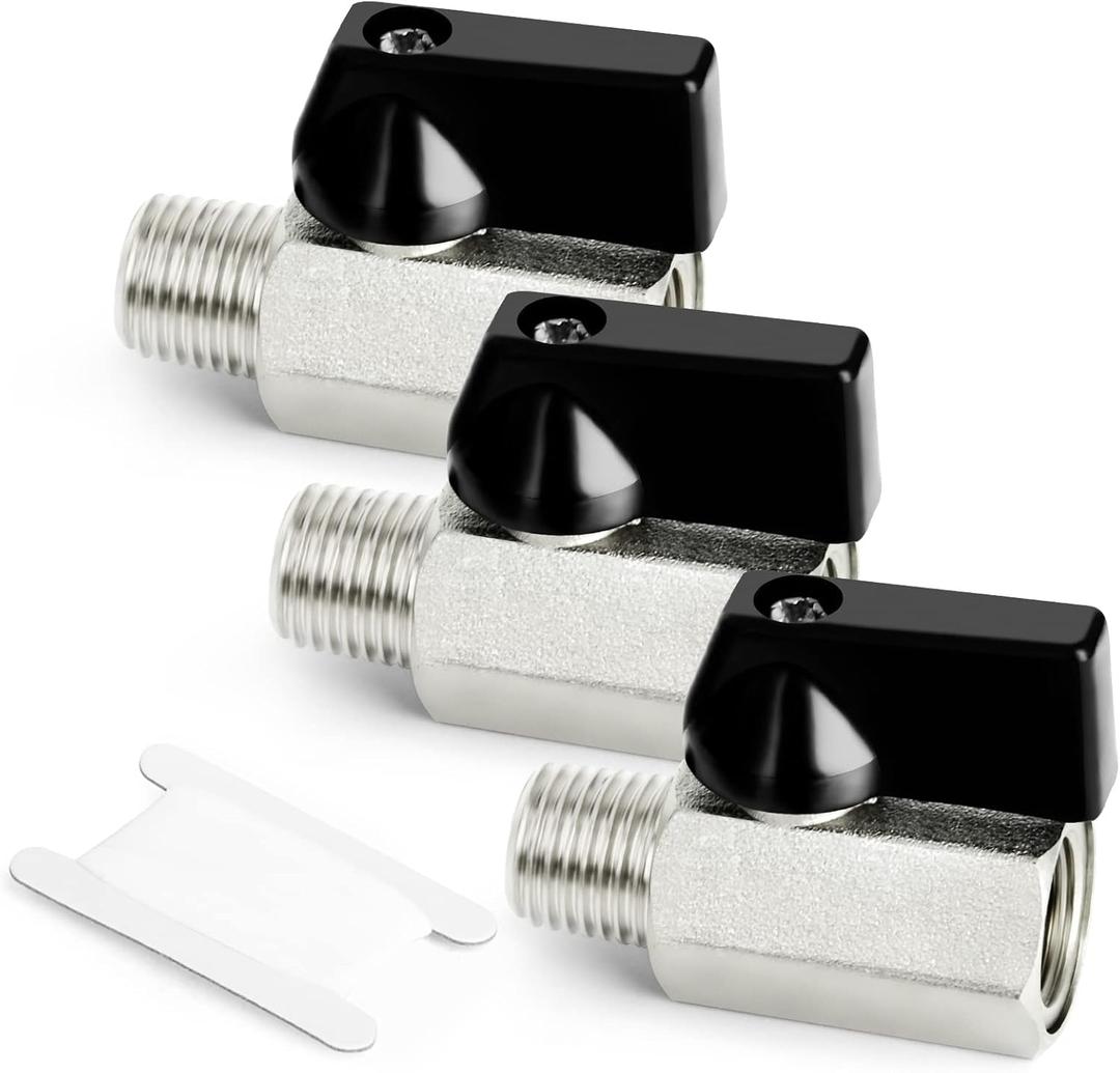 GASHER 3PCS 1/4 Inch Mini Brass Ball Valve Shut Off Switch, 1/4 Inch Male x Female NPT Thread Pipe Fitting