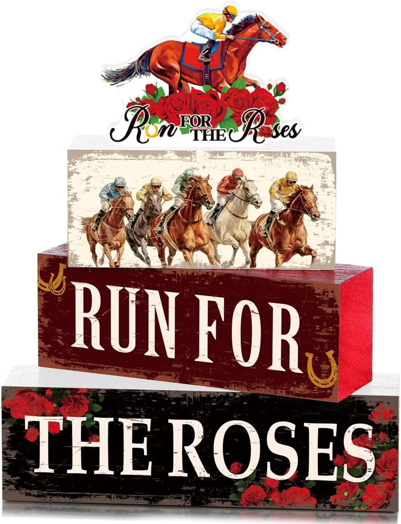 Derby Day Horse Racing Party Decorations - 4 Pcs Wooden Horseman Centerpiece, Table Decor for Home Office Desk & Holiday Party Supplies