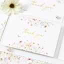 Crisky Floral 4 Assorted Thank You Cards (50 Pack) with Envelopes & Stickers Greeting Cards Bulk, Watercolor Delicate Wildflower for Birthday, Baby Shower, Wedding, Graduation