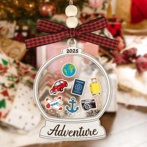 3 x 2025 Travel Christmas Ornaments Gifts, Christmas Tree Decoration Wooden Ornament, Christmas Decorative Hanging Sign for Men Women Mom Dad Friends (Adventure)