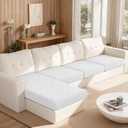 VANSOFY Couch Cushion Covers for Sectional Sofa, Stretch Jacquard Couch Seat Cushion Covers, Individual Washable Furniture Protector Sofa Slipcovers for Pet (3 Seater+1 Chaise Cover, Porcelain White)