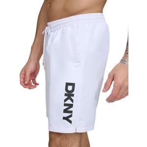 DKNY Mens Stretch Quick Dry Volley UPF 40+ Protection Swim Trunk (Medium, White)