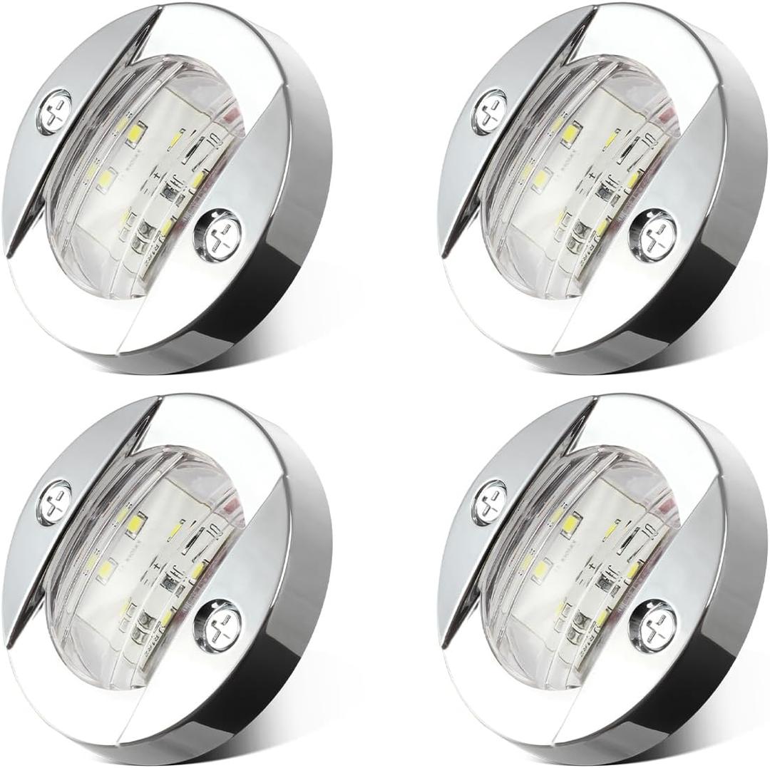 Partsam 4Pcs 3" Inch Round Chrome Marine Boat Lights Blue LED Transom Mount Stern Anchor Navigation Lights IP67 Waterproof, Boat LED Stern Lights, Night Fishing Lights,Deck Lights, 12V, Surface Mount