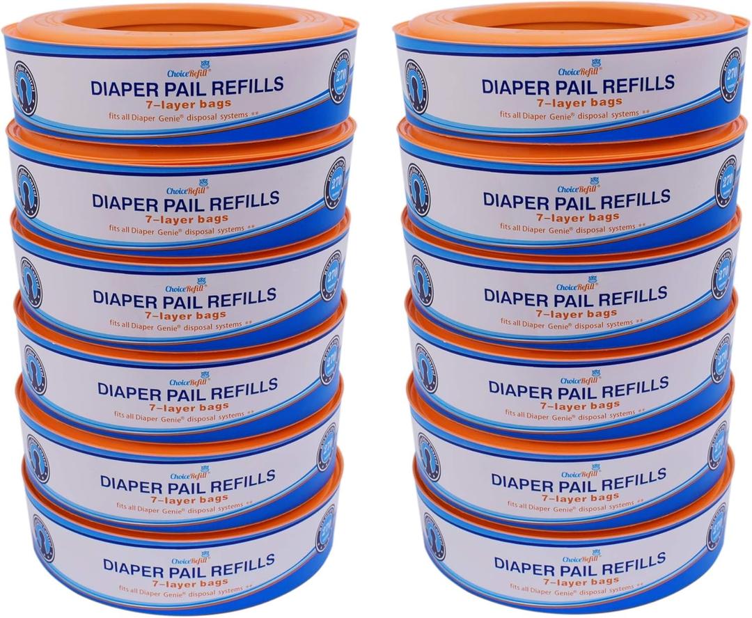 ChoiceRefill Compatible with Diaper Genie Pails, 12-Pack, 3840 count (12)