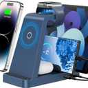 Wireless Charger for iPhone - 5 in 1 Charging Station for Multiple Devices Apple: Fast Wireless Charging Stand Dock for iPhone 17 16e 16 15 14 13 12 Pro Max Apple Watch Airpods (Blue)