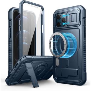 Dexnor for iPhone 12 Pro Max Case with Camera Cover [Compatible with MagSafe] [Built-in Screen Protector] Heavy-Duty Shockproof Full-Body Rugged Protective Magnetic Cover with Kickstand, Blue