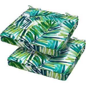 Magpie Fabrics Square Corner Seat Cushion, 18" x 18" x 2.5", 2 Pack, Indoor/Outdoor Waterproof Weather Resistant Universal Chair Pads for Patio Garden Dining - Green Palm Leaves
