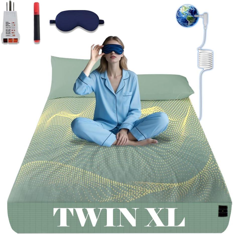 NAGS Grounding Sheets,Grounding Bedding Sheet, Soft Cotton with Pure Silver Fitted Grounded Sheet for Improved Sleep,Pain Relief (Green, Twin XL,39 * 80 * 13.5inch)