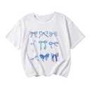 RoseSeek Girl's Bow Graphic Tees Crew Neck Short Sleeve Summer T Shirts Preppy Cute Clothes for Girls White 11Y