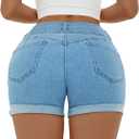 Romastory Womens High Waisted Jean Shorts Comfy Stretchy Workout Denim Shorts for Women (Blue, M)