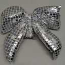 Disco Bow Christmas Tree Topper Vintage Disco Mirror Bow Ornaments Xmas Tree Topper Decorations for Christmas Party Holiday Wedding Birthday Home Indoor Decor