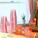 Ziliny 50 Pcs Disposable Stemless Glasses 12oz Crystal Plastic Wine Glasses Clear Classic Pet Cup for Meeting Weddings Birthdays Cocktail Christmas Party Supplies (Pink)