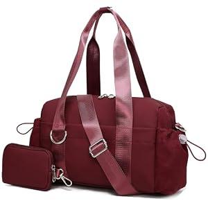 Everyday Mini Gym Bag for Women 2.0, Small Tote with Zipper Compartment Waterproof Travel Duffle Cute Handbag Workout Carry On with Removeable Shoulder Strap & Coin Wallet Easy to Clean-Wine
