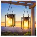 KOOPER Solar Lanterns Outdoor Waterproof, Upgraded Bright Hanging Solar Lights Outdoor Lanterns Decorative, Auto ON/Off Metal Hanging Lantern Lights for Proch Yard Patio Garden Decor 2 Pack