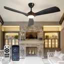 Ceiling Fan with Light Modern: 52 Inch Outdoor Fan for Patios - Black Ceiling Fan for Indoor - 3 Blade Fan Light Dimmable Remote APP Control Reversible Timer Noiseless