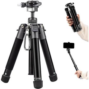 Fotopro Mini Tripod, 60" Lightweight Compact Travel Tripod with 360 Degree Ball Head Phone Mount Detachable Selfie Stick, Camera Phone Tripod Max Load up to 8.8 lbs, Free-1 Grey