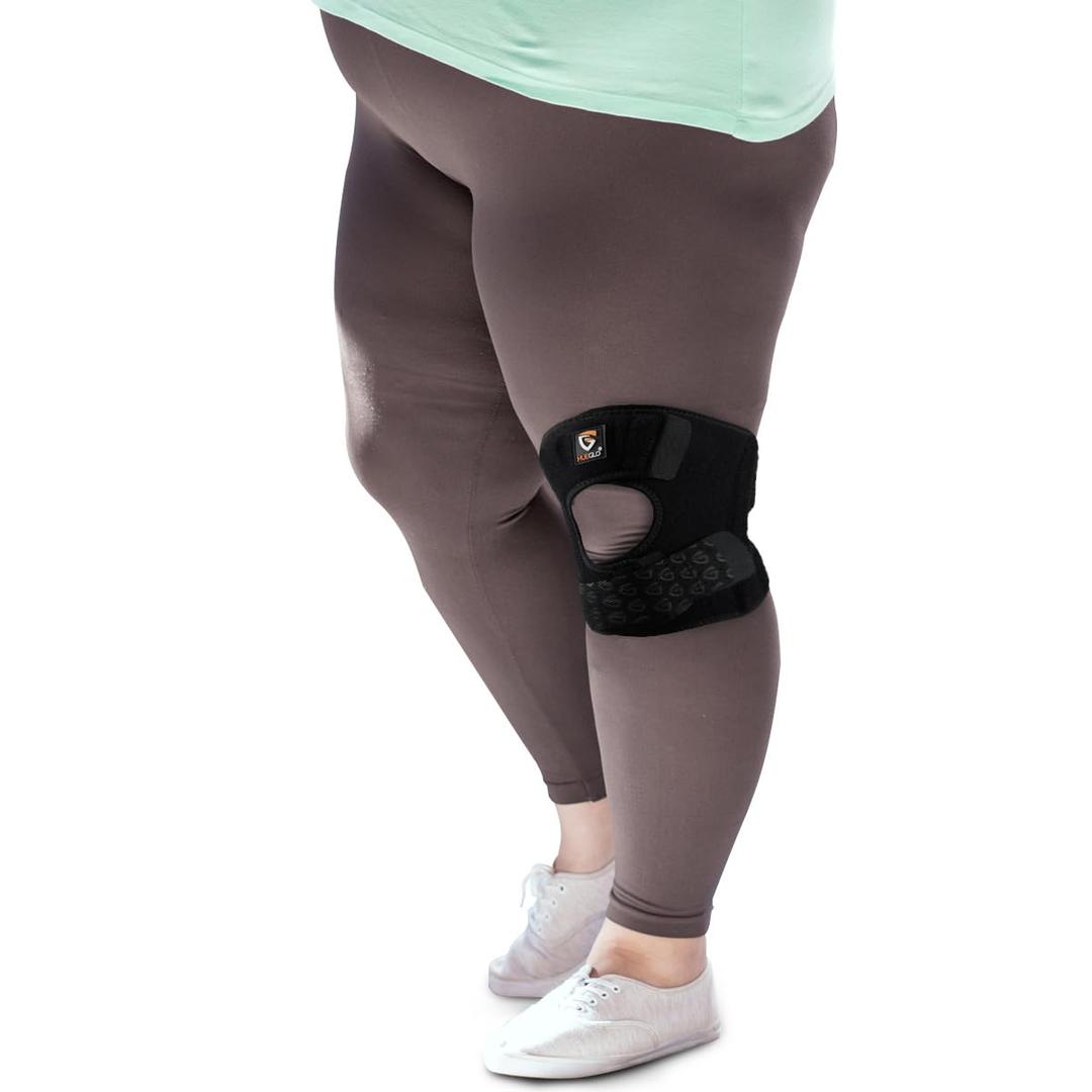 HUEGLO Plus Size Knee Brace for Women and Men Knee Pain Relief,Adjustable Patellar Tendon Support Strap Extra Large Knee Brace with Side Stabilizers for Meniscus Tear,Sports, XXX-Large