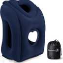 Sunany Travel Pillow, Upgraded Plane Pillow for Long Flights, Inflatable Neck Pillow Used for Airplanes,Cars,Buses,Trains,Office Napping with Eye Mask,Earplugs (Blue)