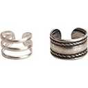 Handmade Silver 2Pcs Ear Cuffs Non-Piercing Earrings, 925 Sterling Silver, Fake Cartilage Helix Non-Pierced Ear Clip on for Women, Tiny Triple Band & Wide Band Ear Wraps, By Miya Jewelry