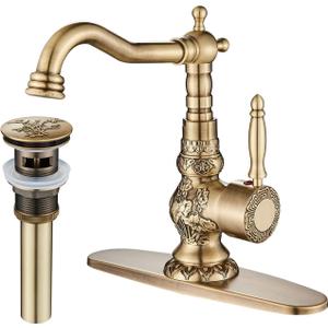 Senlesen Antique Brass Swivel Spout Bathroom Faucet Vanity Sink Mixer Tap and Pop Up Drain with Overflow