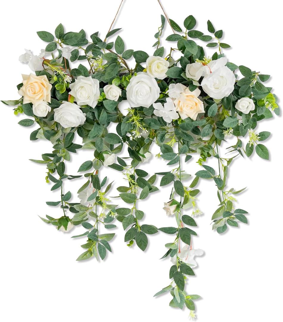 Wedding Arch FlowersFloral Decor Hanging Artificial Flowers for Decoration Flower Garland for Ceremony Reception Wall Party Backdrop Fireplace Wall Front Door Wedding Table Decor (White)