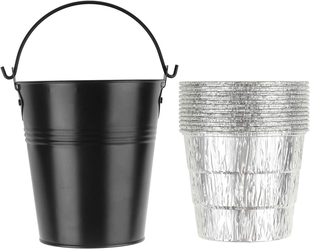 Drip Grease Bucket and 12-Pack Liners for Traeger 20/22/34 Series, Pit Boss etc Pellet Grill Smoker (Black 12)