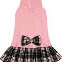 KYEESE Dog Sweater Stretchy Cat Sweaters Thick Dogs Clothes with Bowtie Soft Turtleneck Pet Sweater Dress Warm Pullover Pet Coats Comfy Knitwear Dog Sweaters for Dogs Girl, Pink, X-Large