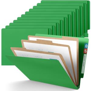 Skyygemm 24 Pcs End Tab Classification Green File Folders 3 Dividers Letter Size with 3.5'' Fasteners and 2 Prongs, Manila Folders Bulk for Office Business Classroom