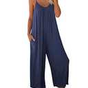 ANRABESS Women Jumpsuits 2026 Casual Sleeveless Spaghetti Strap Boho Wide Leg Rompers Summer Outfits Beach Vacation Clothes Navyblue Small