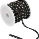 PATIKIL 16.4ft Studded Faux Suede Cord Rope for Jewelry Making, 5mm Micro Fibre Flat Leather Lace Beading String Ribbon with Rivets, Black Golden