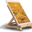 Bamboo Tablet Stand Holder - Adjustable Folding Wood iPad Stand With Chargeable Hole for Desk and Cooking (Tablet A)