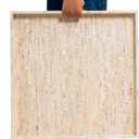 PEMAR Extra Large 20" Square Mother of Pearl Ottoman Tray with Insert Handles, Oversized Decorative Luxury Wooden Serving Tray for Food, Coffee Table, Breakfast in Bed (White Cream)