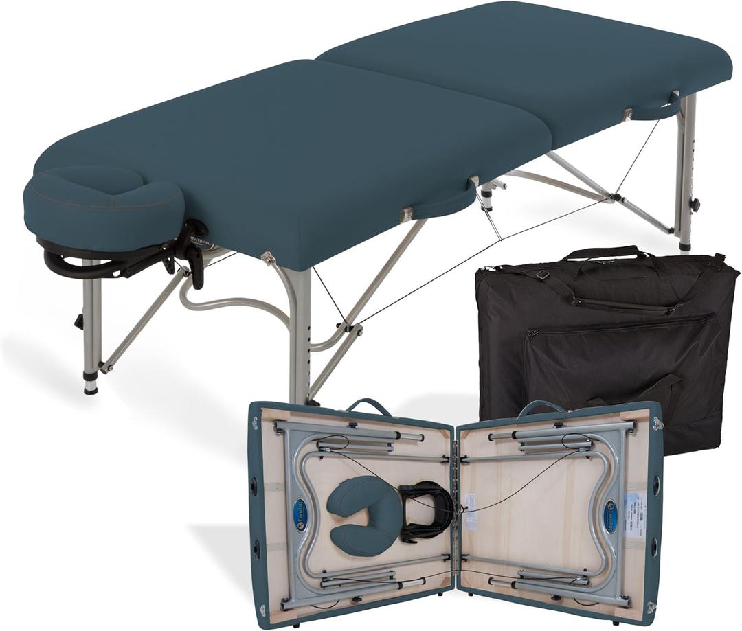EARTHLITE Portable Massage Table LUNA - Ultra-Lightweight, Patented Aluminum Reiki Frame incl. Flex-Rest Face Cradle & Carry Case (29lb) (Mystic Blue)