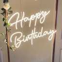Large Happy Birthday LED Neon Sign, 28 inches Personalized Neon Light Sign for Birthday Party Wall Decoration Bar Rave Home Decor Christmas Light Present(Warm White)