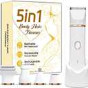 Bikini Trimmer for Women, 5-in-1 Electric Razors Shaver, IPX7 Waterproof Cordless Body Hair Trimmer, Rechargeable Facial & Pubic Hair Remover, Ceramic Blade Bikini Shaver, Gifts for Women (White)