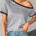 LilyCoco Women Short Sleeve Off The Shoulder Tops Asymmetrical Ringer Tee Shirts Grey X-Large (Gray, XL)