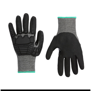 Amazon Basics 10 Pairs Impact Protection Gloves with Touch Screen Friendly 15G Sandy Nitrile Palm, Black, Size Large, 10 Count