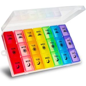 Weekly Pill Organizer 3 Times a Day, Large Pill Box 7 Day, Medicine Organizer Box, Pill Case Container, Daily Pill Organizer for Vitamins/Fish Oils. (White)