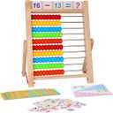 KIDWILL Preschool Math Learning Toy,10-Row Wooden Frame Abacus with Multi-Color Beads, Counting Sticks, Number Alphabet Cards, Gift for 2 3 4 5 6 Years Old Toddlers Boys Girls