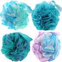 Chuya Bath Sponges Loofahs 70 Grams Large Size,4 Pack Shower Sponge Exfoliating Cleaning Bath Loofa Body Scrubber Balls for Women Men Children Washing (Mixed Colours 70g)