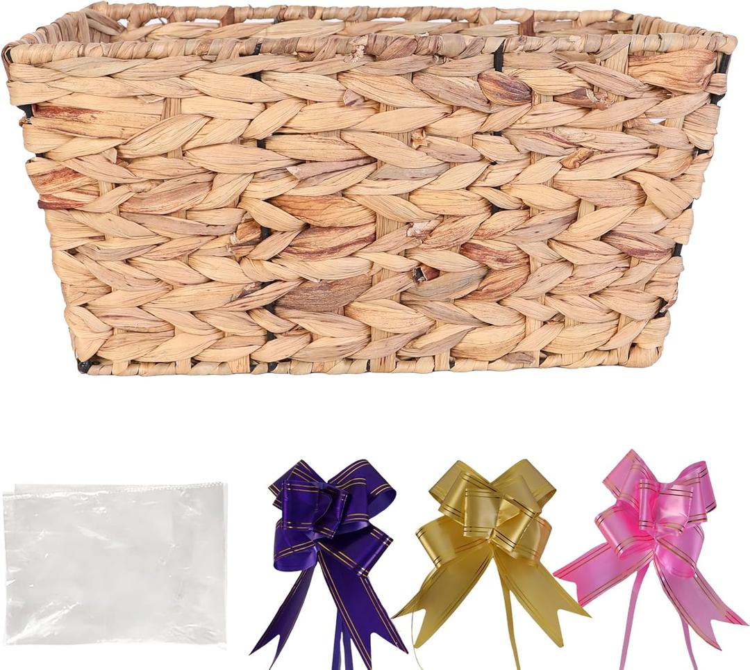 Gift Baskets Empty to Fill, Woven Storage Basket for Baby Shower, Empty Gift Basket with Gift Bag & Ribbon, Nursery Organizer Bin, Natural Color (1-Pack)