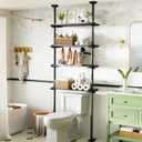 Bonpally Over The Toilet Storage Shelf, 4-Tier Adjustable Bathroom Organizer, No Drill Tension Mounted Shelves, Space-Saving Bathroom Cabinet Rack Above Toilet for Small Rooms, Black