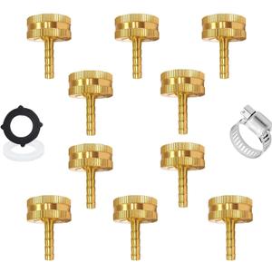 AOPANDA 3/8" Barb x 3/4 Female GHT Thread Solid Brass Water Hose End Repair Connector, Includes Stainless Steel Clamps and gaskets(10PCS)