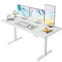 HUANUO Electric Standing Desk, 63 x 24 Inch Height Adjustable Computer Desk with Storage Bag, 4 Height Memory Settings, Sit Stand Up Desk for Home Office, White