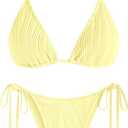 ZAFUL Textured Halter Bikini for Women 2 Piece Triangle Bikini Sets Sexy High Cut Bathing Suit Side Tie Swimsuits (Yellow, S)