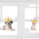 WICHEMI 8 Panel Indoor Dog Playpen, Acrylic Clear Puppy Playpen, 23.6" H Cat Play Pen with Double Door Lock, Paw Print Design Pet Playpen with Suction Cup, White