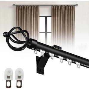 Curtain Track Wall Mounted, Curtain Rail Track System Roman Rod for Curtain, Aluminum Heavy-Duty Silent Curtains Rails Sliding Curtain Tracks for Room Divider Living Room Bedroom (Black, 7.5FT)